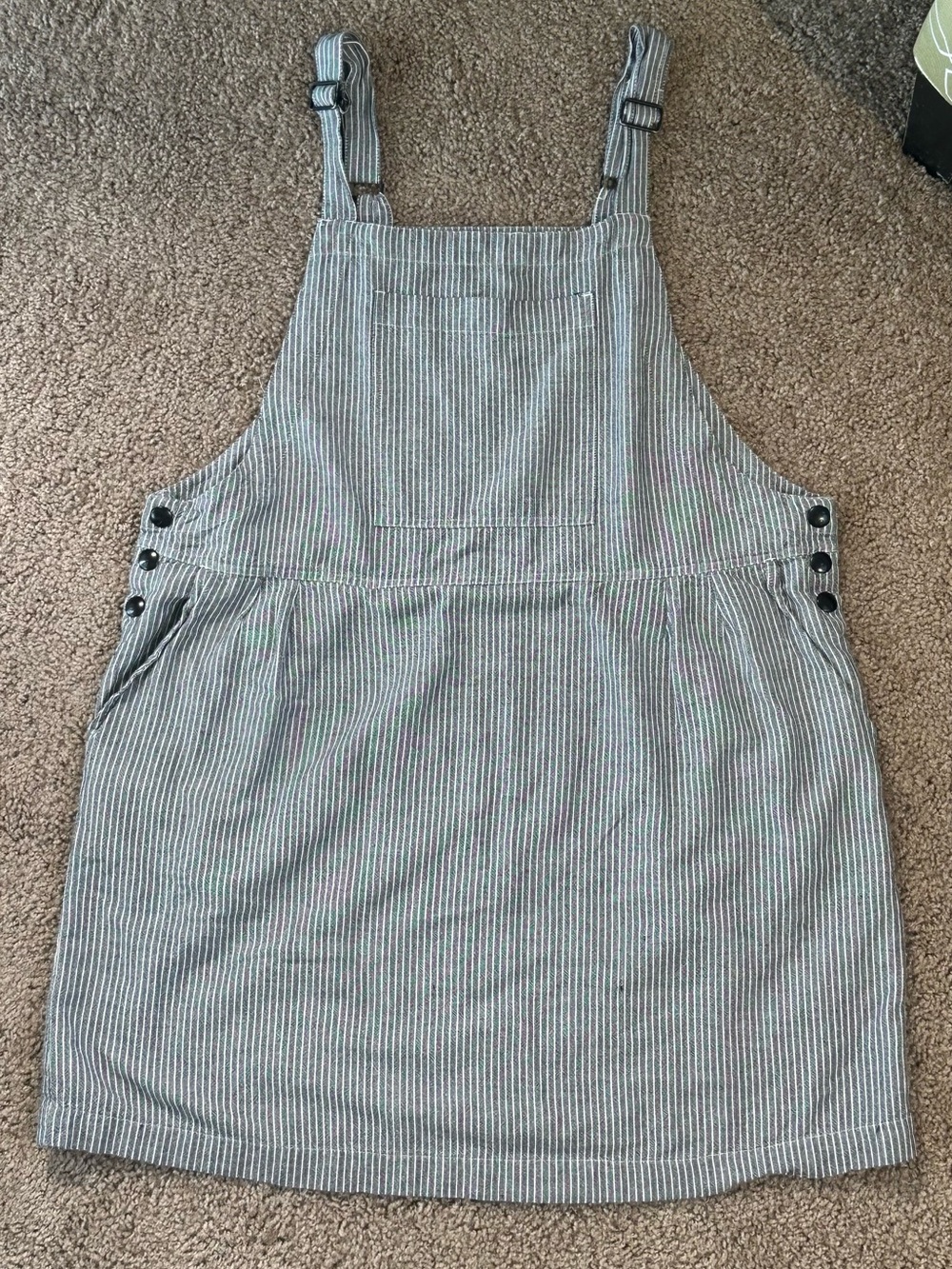 Volcom Striped Pinafore Mini Dress in Light Gray and White